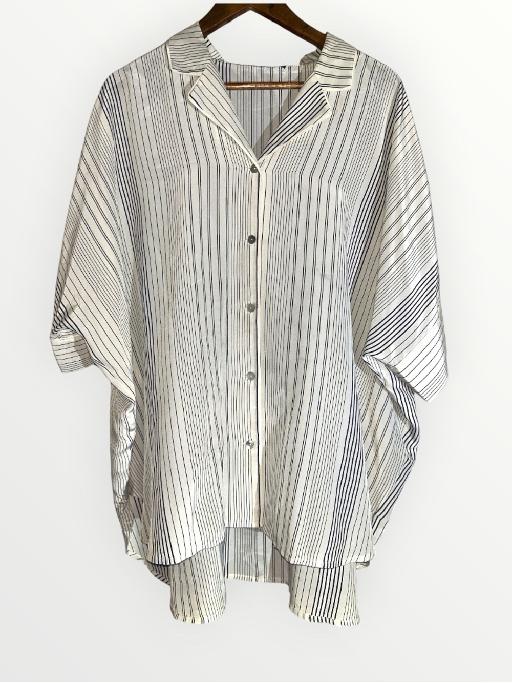 Eileen Fisher 100% silk crepe Stripe Button-Up Shirt SIZE XL - Picture 2 of 5